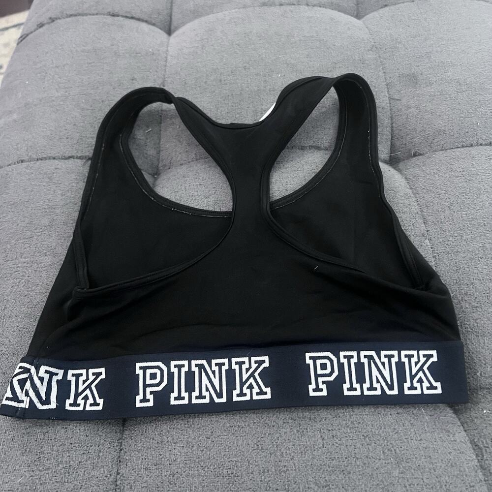 Victoria's Secret PINK Logo Sports Bra Crop Haut Court Racerback Black Sz Small - Picture 4 of 4